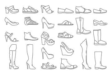 Poster - different shoes for men and women. vector illustrations in linear style