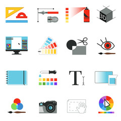 Poster - Graphic or web designers tools. Different working elements for graphical artists. Vector pictures set isolate
