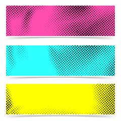 colorful dotted retro grain pop art comic style header collection