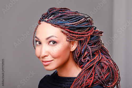 Women Hairstyle With Colorful Hair Extensions Braided In