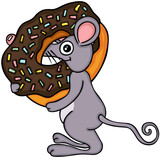 Fototapeta Kosmos - Mouse with chocolate cake donut