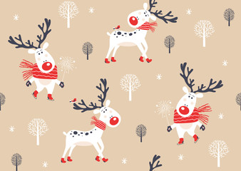 Wall Mural - christmas seamless pattern with deer. vector illustration