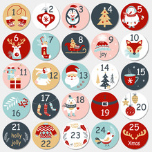 Christmas Advent Calendar With Hand Drawn Elements. Xmas Poster. Vector Illustration