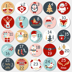 Wall Mural - christmas advent calendar with hand drawn elements. xmas poster. vector illustration