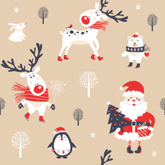 Wall Mural - Christmas seamless pattern with deer. Vector illustration