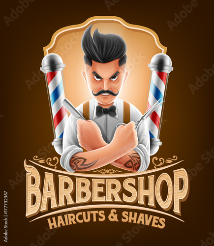 Fotomural barber shop illustration with hipster