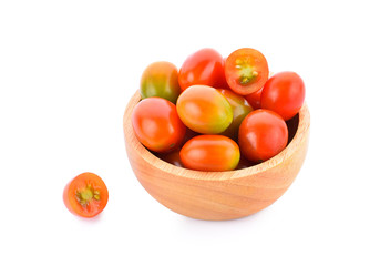 Wall Mural - Small tomatoes isolated on white background.