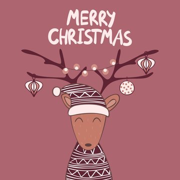 Merry Christmas and Happy New year. Christmas reindeer.
