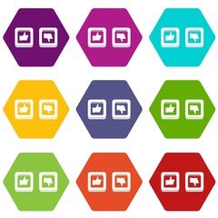 Poster - Signs hand up and down in squares icon set color hexahedron