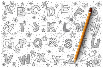 Wall Mural - Hand drawn set of Alphabet vector doodles