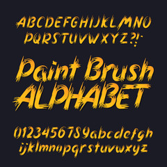 Poster - hand drawn calligraphy brush stroke alphabet. uppercase and lowercase letters and numbers. stock vec