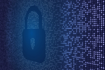 Poster - Binary data code background with locked padlock icon. Online security