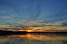 Dramatic Orange Sunset Of The Lake Burley Griffin In Canberra, ACT, Australia