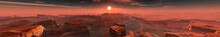 Panorama Of The Sunset Over The Canyon, Sunset In Arizona, Panorama Of The Red Mountains, Banner, 3d Rendering
