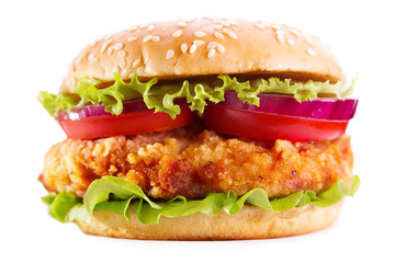 Poster - chicken burger isolated on white background