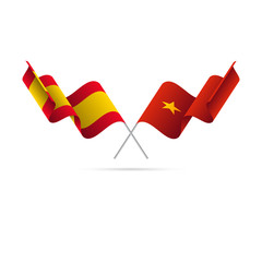 Spain and Vietnam flags. Crossed flags. Vector illustration.