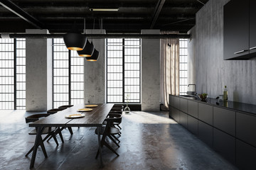 Wall Mural - Table with chairs in loft style kitchen