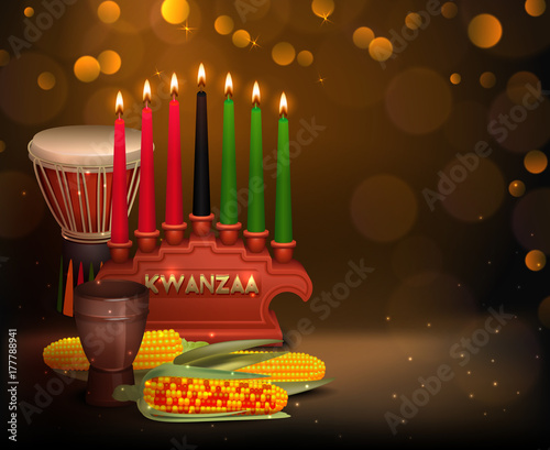 Kwanzaa Kinara Background Colorful Composition Poster Buy This