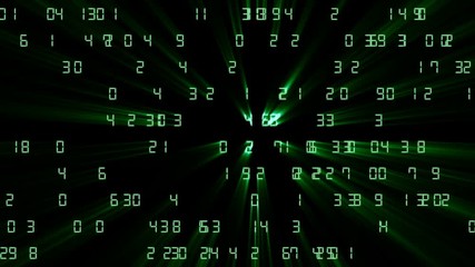 Poster - green figures move in space, a flash flashes through them. Business background.seamless loop.
