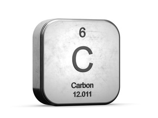 Fototapete - Carbon element from the periodic table. Metallic icon 3D rendered on white background