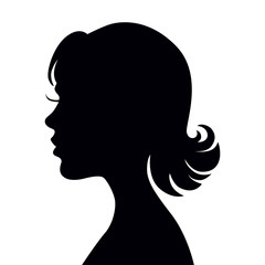 Black vector beautiful woman profile silhouette - fashion or beauty illustration