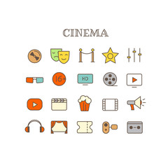 Poster - Different Cinema thin line color icons vector set