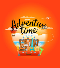 Poster - Vacation travelling composition. Adventure time concept with lettering logo