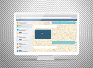 Poster - Modern computer with messenger application on the screen. Photoreal mockup isolated on
