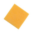 Top view of a square gouda cheese slice isolated on a white background.