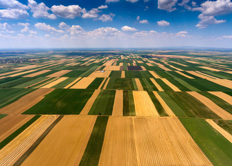 Aerial landscape with multicolor fields