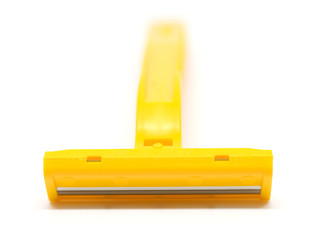 yellow shaver isolated on white background,  close up