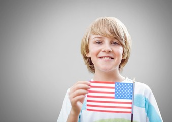 Poster - Boy against grey background with american flag