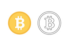Flat Design Vector Bitcoin Icons, Signs Of Modern Cryptocurrancy Isolated On White Background.
