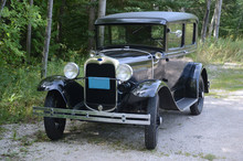 Antique Auto On Country Lane