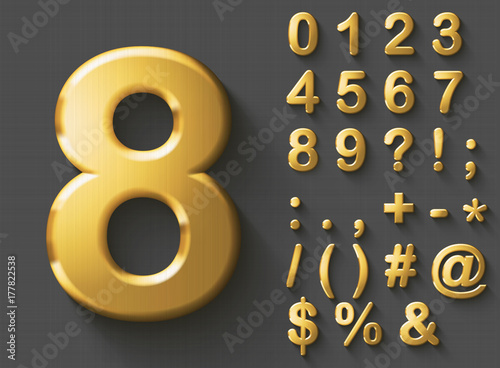 Cuadros en Lienzo Set of golden luxury 3D Numbers and Characters
