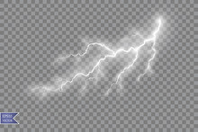 Set of lightnings. Thunder-storm and lightnings. Magic and bright lighting effects. Vector Illustration

