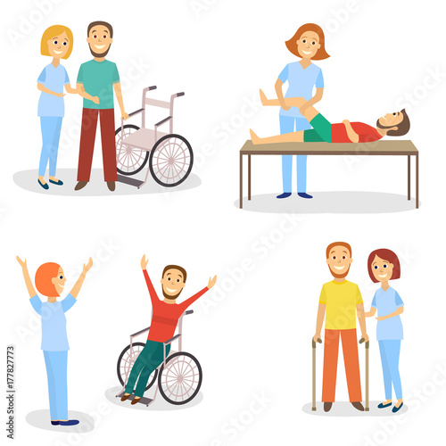 Medical rehabilitation, physical therapy, physiotherapist working with ...