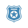 © OnD - Police officer badge symbol. Icon of law order protection. Blue badge with star