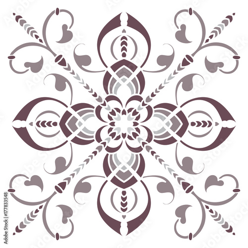 Obraz w ramie Hand drawing pattern for tile in black and white colors. Italian majolica style