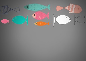 Poster - Colorful fish illustrations on grey background
