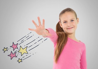 Poster - Girl against grey background with hand reached out and magic