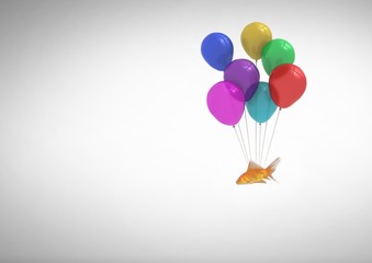 Poster - fish tied to balloons