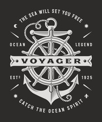 Wall Mural - Vintage Nautical Voyager Typography On Black Background