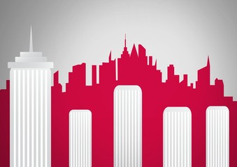 Poster - grey background with skyscraper city skyline
