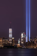 Tribute in Light with Freedom Tower and Statue of Liberty 
