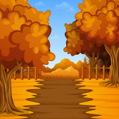 Wall Mural - Cartoon autumn landscape with mountains