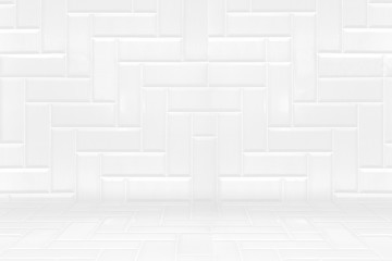 Wall Mural - Empty white clean ceramic tile wall and floor background,Minimal simple style interior backdrop