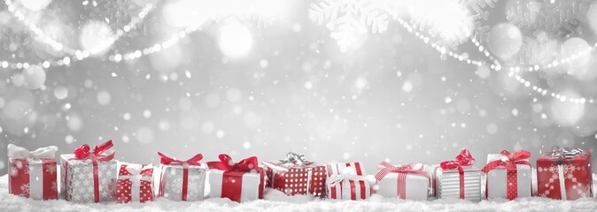 Wall Mural - christmas gifts on snow