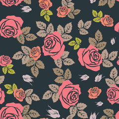 Wall Mural - Rose seamless pattern. Seamless pattern with flowers roses. Floral seamless background.