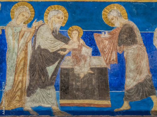 Cuadros en Lienzo The presentation in the temple, a Romanesque fresco